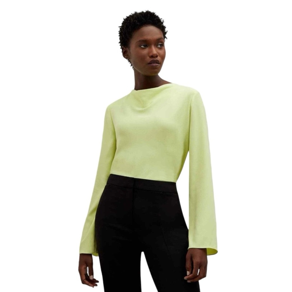 MM LaFleur Ava Top Blouse Women's Small Green Neon Cowl‎ Neck Tunic